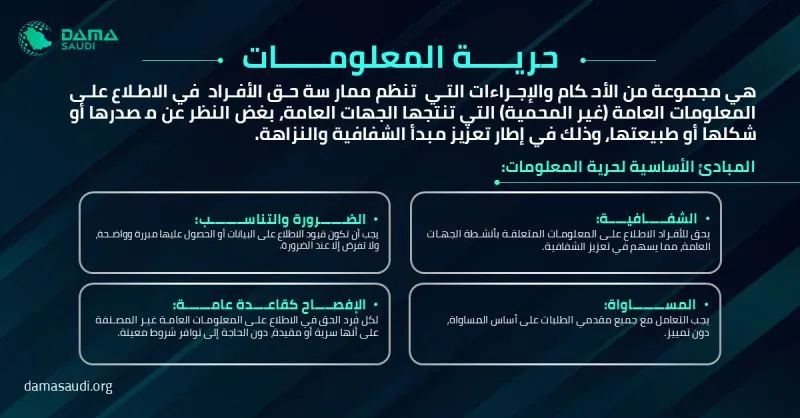 الشكل ١: تعريف حرية المعلومات ومبادئها الأساسية