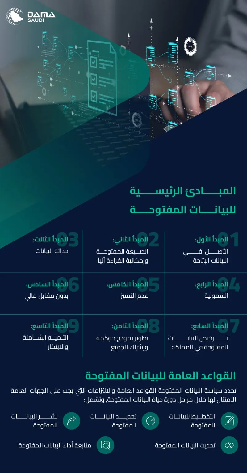 الشكل ٤: المبادئ الرئيسية والقواعد العامة للبيانات المفتوحة